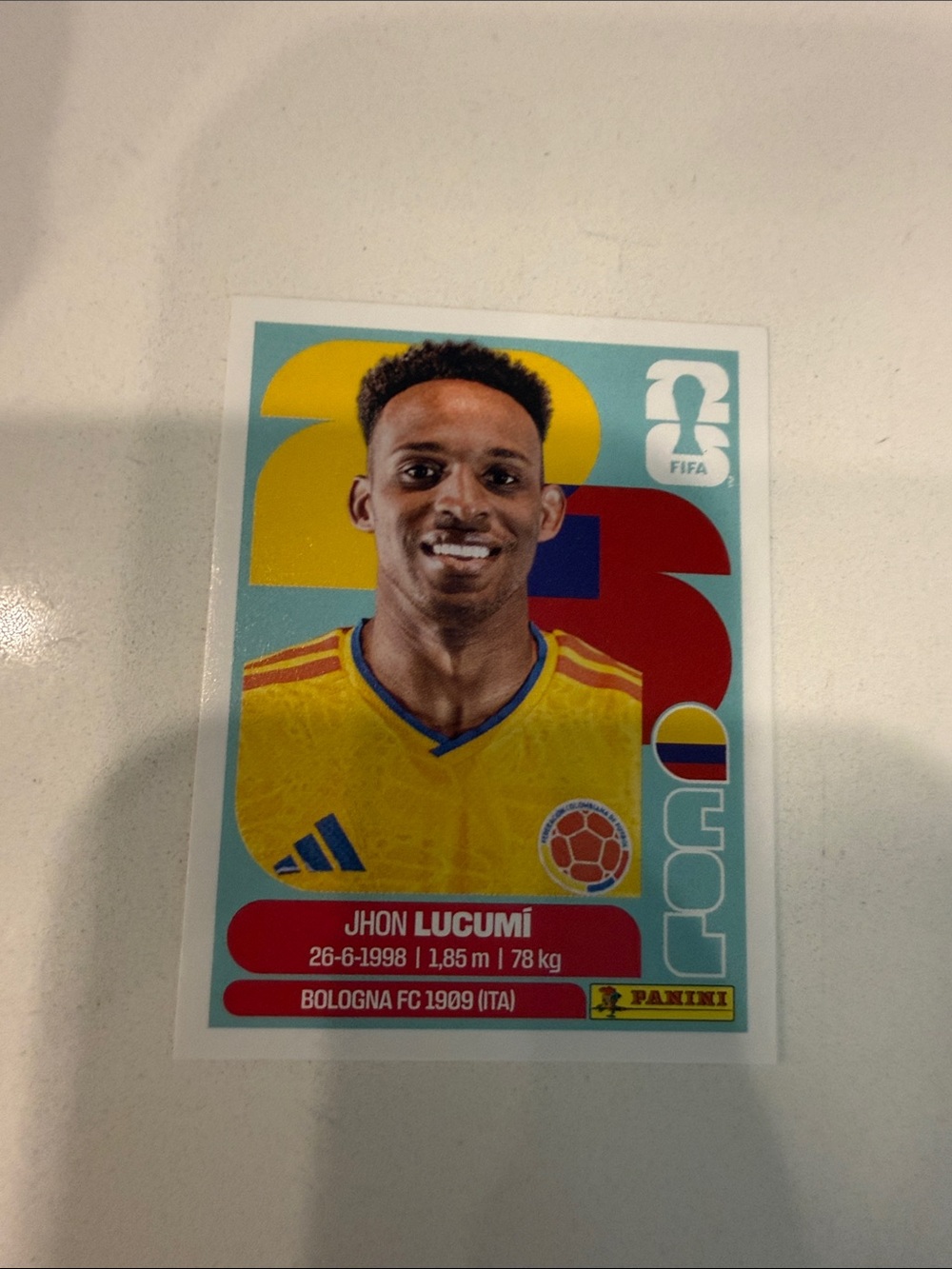 Panini Yellow & Teal Football Collector Card - Jhon Lucumí